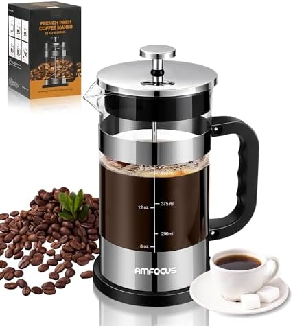 French Press Coffee Maker - 21OZ Classic Glass Coffee Press, Heat-resistant Borosilicate Glass Coffee Pot with 4-Level Disassemble Filters, Portable Cold Brew Coffee Maker for Travel Home Gift(Sliver)