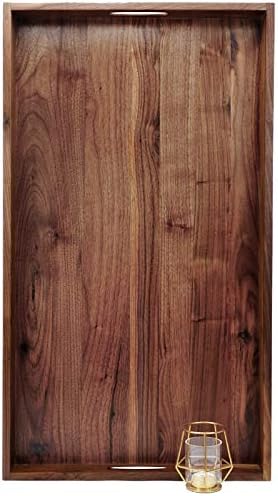 32 x 18 Inches Extra Large Rectangle Black Walnut Wood Ottoman Tray with Handles, Serve Tea, Coffee Classic Wooden Decorative Serving Tray