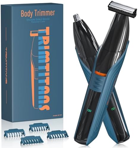 Body Hair Trimmer for Men, Mens Body Groomer with Beard & Nose Trimmer, Dual-Head, No Nick Shaver Electric Razor for Face, Pubic Hair, All-in-One Ultra-Sharp Blade