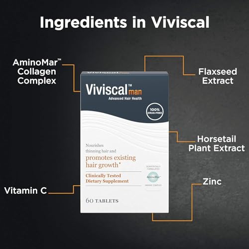 Viviscal Men's Hair Growth Supplements for Thicker, Fuller Hair Clinically Proven with Proprietary Collagen Complex, 60 Tablets - 1 Month Supply