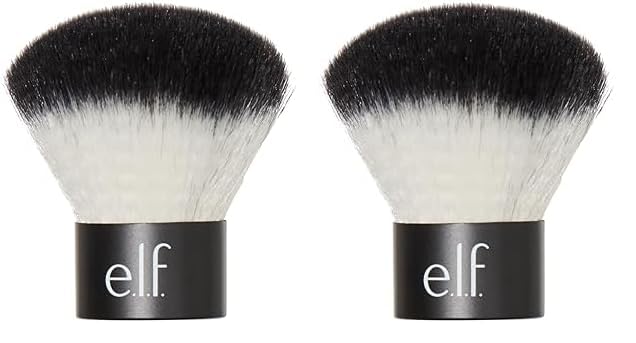 e.l.f., Kabuki Face Brush, Synthetic Haired, Versatile, Compact, Applies Bronzer, Powder, or Highlighter, Soft, Absorbent, Wet or Dry Product, Compact, Travel-Size, 0.64 Oz (Pack of 2)