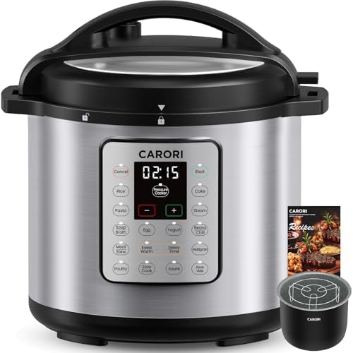 1200W 12-in-1 Electric Pressure Cooker 8Qt, Stainless Steel Pressure Cooker, Slow Cook Rice Cooker Steamer Sauté, Yogurt Maker, Warmer & Sterilizer with Recipe, Safer Venting Design, Sliver