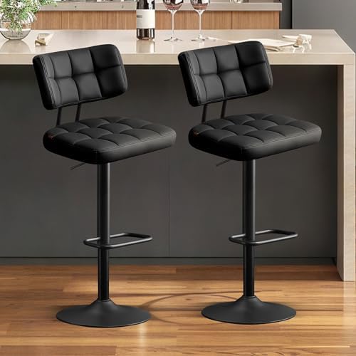 Furniliving Modern Bar Stools Set of 2 Faux Leather, Upholstered Swivel Barstools with Back, Adjustable Bar Chairs Counter Height for Kitchen Island, Dining Space, Black