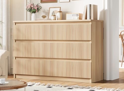 6 Drawer Dresser for Bedroom, Modern Fluted Dresser, Bedroom Dressers with Drawers, Large Double Wooden Chest of Drawers for Hallway, Living Room, Oak