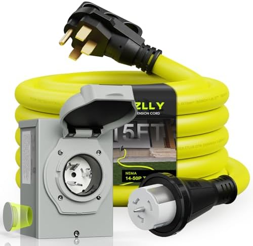 50 Amp Generator Cord 15FT and Power Inlet Box, NEMA 14-50P Male to SS2-50R 125/250V Twist Lock Connector with Pre-Drilled NEMA SS2-50P Generator Inlet Box for Generator to House, ETL Listed