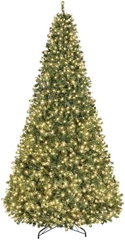 Yaheetech 12ft Pre-lit Spruce Artificial Hinged Christmas Pine Tree Prelighted Holiday Xmas Tree for Home Party Decoration with 1500 Warm White Lights and 4668 Branch Tips, Green