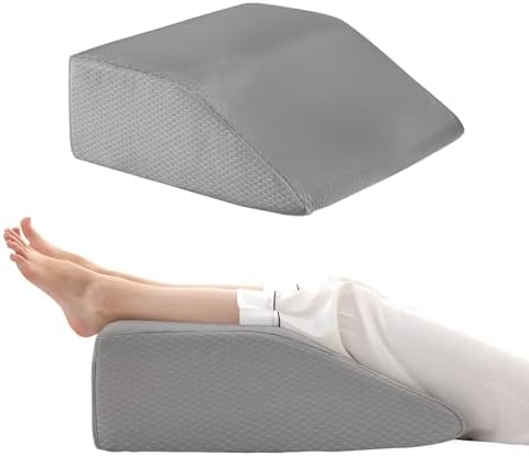 Leg Elevation Pillows, Leg Pillows for Sleeping, Cooling Gel Memory Foam Top, Wedge Pillow for Legs, Leg Wedges for Circulation, Swelling, After Surgery - Removable Cover (8 Inch, Grey)