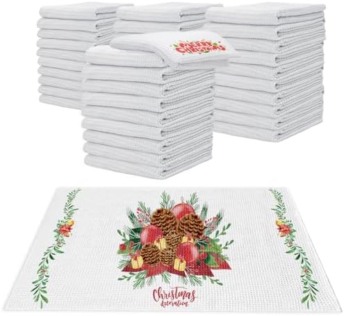 40 Pack Sublimation White Towels Waffle Weave Kitchen Towels Blanks Microfiber Dish Drying Towel for Heat Transfer 16x24 Inch