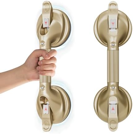 DAILYLIFE Grab Bars for Bathtubs and Showers, 15 inch Shower Handles for Elderly Suction, 300lbs Safety Shower Grab bar for Seniors and Elderly, Gold(1 Pack)