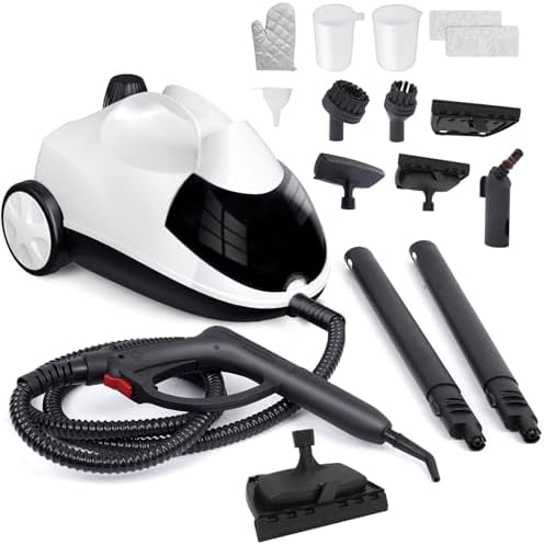 Steam Cleaner 1.5L Steamer for Cleaning Fast Heating 6-in-1 Multi-Surface with 8 Accessories UL499 Certified Portable High Pressure Steam Cleaner for Home, Car, Floors, Sofas, Tiles, Grout