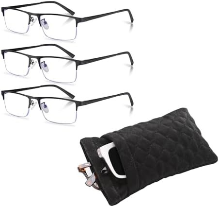 3-Pack Reading Glasses Bundles Large Double Eyeglasses Case