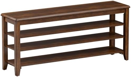 Shoe Bench Storage Rubberwood with Leather Cushion for Entryway Bench Ideal for Hallways Shoe Rack Front Doors Entrances Mudrooms Featuring 3 Height-Adjustable and Removable Shelves