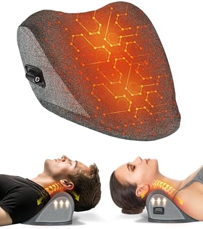 Heated Neck Stretcher for Pain Relief - Neck and Shoulder Relaxer Graphene Heated Cervical Traction Device Neck Pillow Corrector Chiropractic for TMJ Pain Relief and Cervical Spine Alignment Grey