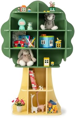 Costzon Tree Kids Bookshelf, 6-Tier Toddler Montessori Shelf Book Rack, Toy and Book Storage for Kids, Wooden Children's Bookcase, Toy Storage Organizer for Preschool, Kids Room, Playroom, Nursery