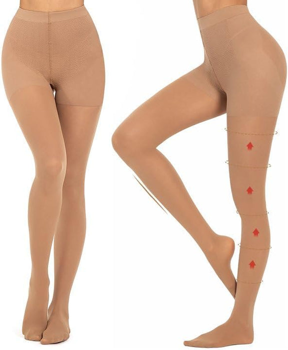 MANZI 2 Pairs Compression Pantyhose for Women Shaping Black Tights 10-15mmHg Support 50D Opaque Stockings