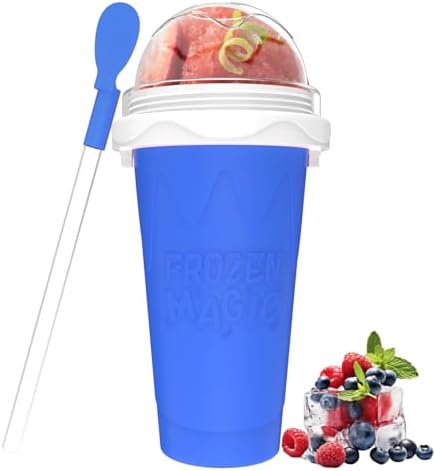 Slushie Maker Cup, Quick Frozen Magic Cups for Homemade Milk Shake Ice Cream Maker, Double Layer Squeeze Slushy Maker Cup, Birthday Gifts for Kids,Friends,Family(Blue, 350ML)