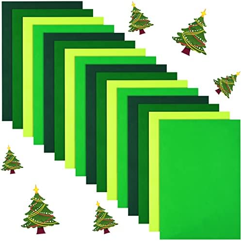 16 Pieces Christmas Green Felt Fabric Sheets 8 x 12 Inch Palm Leaf Soft Non Woven Assorted Color Fabrics Squares Sewing Patchwork Felt Craft for DIY Christmas Tree