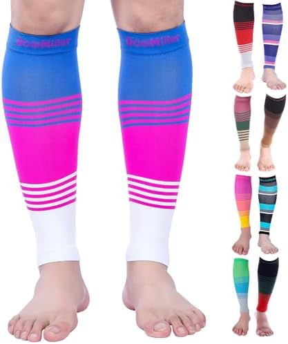 Doc Miller Compression Calf Sleeve for Men & Women, 20-30 mmHg Graduated Support, Knee High, Running, Shin Support, Calf Sleeves, Striped Design, 1 Pair