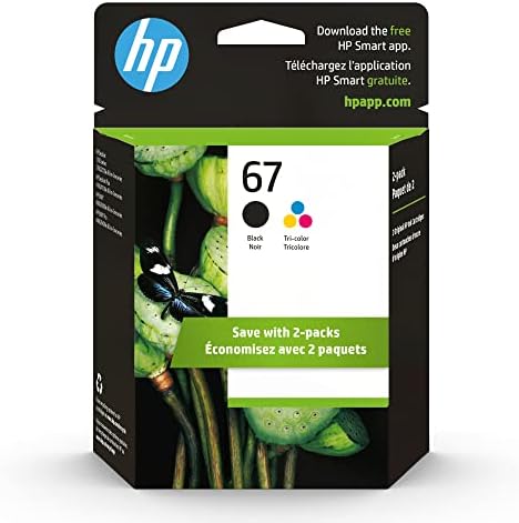 HP 67 Black / Tri-color Ink Cartridges (2 Pack) | Works with HP DeskJet 1255, 2700, 4100 Series, HP ENVY 6000, 6400 Series | Eligible for Instant Ink | 3YP29AN