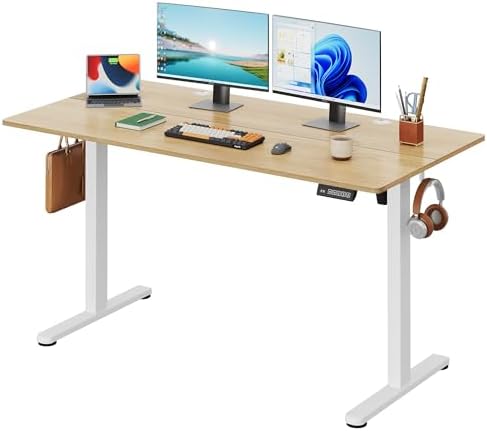 DEVAISE 55 x 28 Inches Electric Standing Desk, Adjustable Height Stand up Desk, Ergonomic Sit to Stand Desk with 3 Memory Preset, Adjustable Computer Desk for Home Office (Maple)