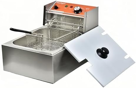 Commercial Deep Fryer with Basket 6-12L Capacity Adjustable Temperature and Timer Stainless Steel With lid Suitable for home/commercial/camping/outdoor (Single fry basket + machine-8lbs)