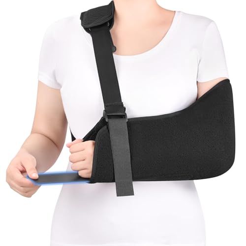 Arm Sling, Adult Shoulder Immobilizer with Waist Strap and Support Board, Shoulder sling with Foam Neck Pad for Broken Elbow, Arm, Wrist Injury (M)