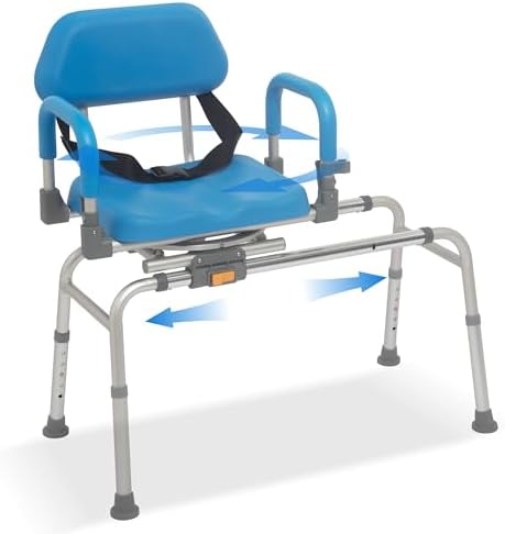 FSA/HSA Eligible Sliding Shower Chair with Swivel Seat, Rotating Tub Transfer Bench Shower Bench with Padded Seat and Backrest for Elderly and Disabled, Blue