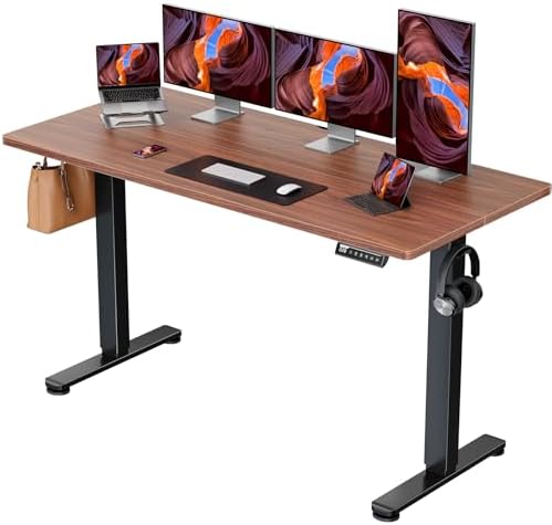 ErGear Height Adjustable Electric Standing Desk, 63 x 28 Inches Sit Stand up Desk, Large Memory Computer Home Office Desk with Two-Piece Desktop (Walnut)