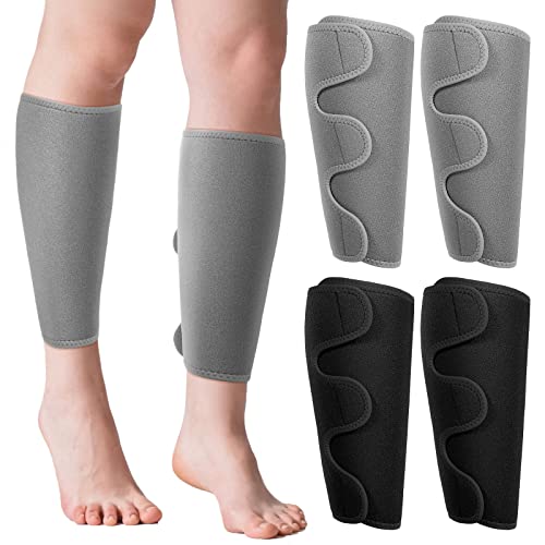 Chivao 2 Pairs Calf Brace Adjustable Shin Splint Support Lower Leg Compression Wrap Calf Sleeves for Men Women Pain Relief, Increases Circulation Reduces, Muscle Swelling(Gray, Black)