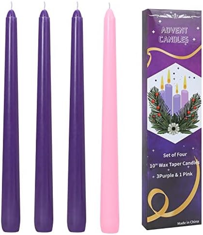 4 Pack Christmas 10in Unscented Advent Candles for Seasonal Celebrations, Holidays, Church, Celebration, Party