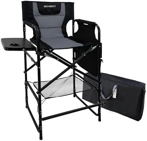 Tall Folding Directors Chair with Side Table 30.71" Seat Height Foldable Camping Chair Bar Stool for Makeup Artist Face Painting with Footrest and Storage Pocket Supports 350LBS