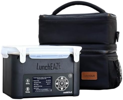 LunchEAZE XL Cordless Heated & Electric Lunch Box – Battery-Powered, 6-Cup Capacity, 220°F, Automatic Scheduled Heating, Insulated Bag for Hot Meals Anywhere