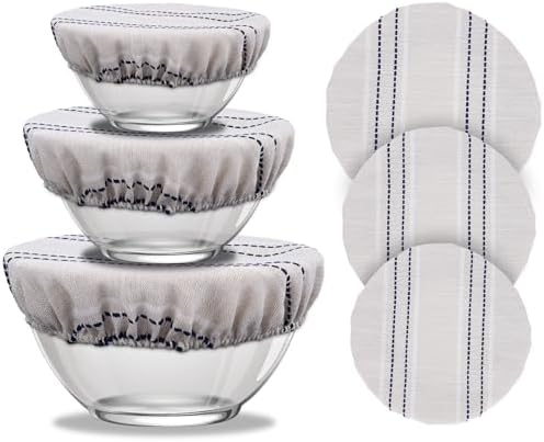 Reusable Bowl Covers for Bread Proofing, 9/10/13 Inches Bread Proofing Cover, 3 Pcs Linen Cotton Food Cover for Sourdough Proofing Basket, Food Storage Baking Supplies for Home Bakers