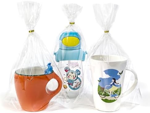 50 Pcs 8x11 Inch Clear Gift Bags with Bottom Gusset and Twist Ties – Flat Bottom Cellophane Bags for Goodies, Cookies, Candy, Bakery Treats and Small Party Favors, Christmas and Thanksgiving