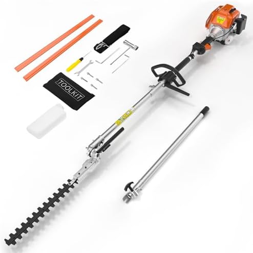 48CC Gas Powered Hedge Trimmer, Powerful String Trimmer, Brush Cutter,Pole Saw with Extension Pole Garden Trimming Tools for Tree Trimming and Branch Cutting