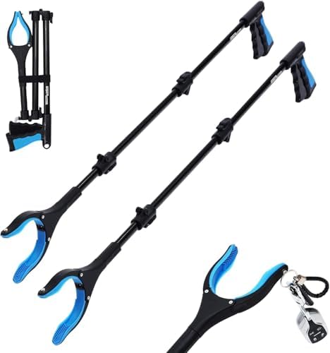 38" Extra Long Grabber Reacher Tool – 2 Pack Foldable Reacher Grabber Pickup Tools with 360° Rotating Jaw & Magnet - Heavy Duty Pick Up Grabbers for Seniors, Trash, Surgery Recovery (Blue Blue)