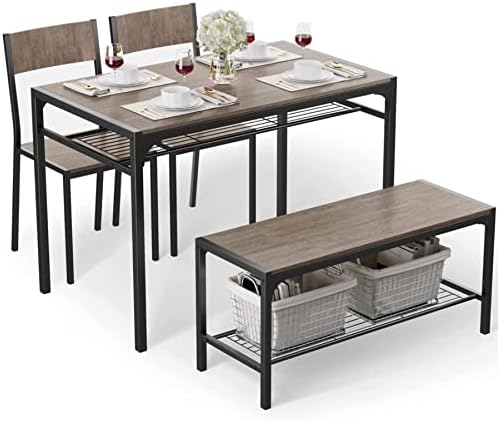 Gizoon Kitchen Table and 2 Chairs for 4 with Bench, 4 Piece Dining Table Set for Small Space, Apartment