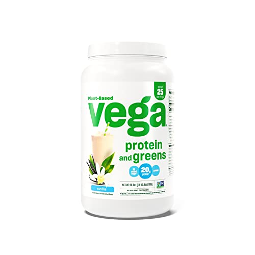 Vega Protein and Greens Protein Powder, Vanilla - 20g Plant Based Protein Plus Veggies, Vegan, Non GMO, Pea Protein for Women and Men, 1.7 lbs (Packaging May Vary)GET 20% OFF STOREWIDE!