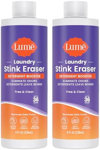 Lume Laundry Stink Eraser - Detergent Booster & Sink Soak - Eliminates Body Odor In Clothes - Odor Blasting Enzyme Blend - Makes Your Detergent Work Better - Free And Clear - 8 fluid ounces (2 Pack)