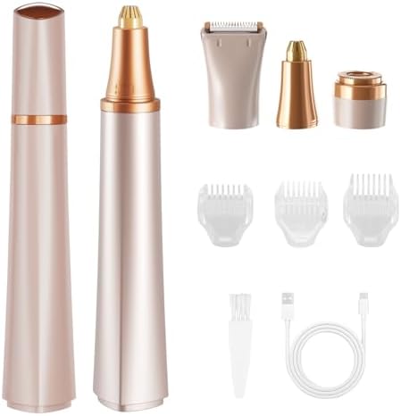 Electric Eyebrow Trimmer, 3 in 1 Facial Hair Remover for Women, Waterproof Rechargeable Hair Shaver for Face Eyebrow Leg Bikini Nose, Painless Facial Razor Epilators with 3 Guide Combs