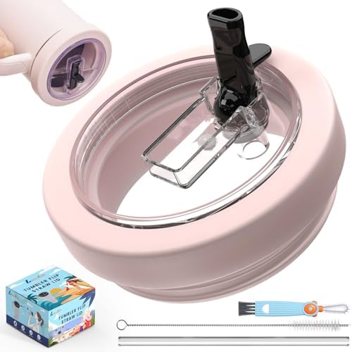 30oz Flip Straw Leak Proof Lid for Stanley Quencher,30 oz Tumbler Lid Replacement for Stanley Cup Accessories,No Spill Silicone Tumbler Lids with Cleaning Brush Set (Rose Quartz)