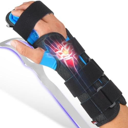 FEATOL Resting Hand Splint Stroke Night Immobilizer with Removable Splints- Pain Relief For Carpel Tunnel, Stroke Recovery, Arthritis, Tendinitis-Functional Support Wrist Finger Brace-Right Hand Large-For Men and Women