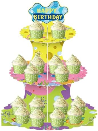 3 Tier Yellow Cake Stand, Yellow Cupcake Stand Dessert Birthday Party Supplies