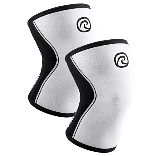 Rehband RX Knee Support for Strength Training & Fitness - 7mm Neoprene Knee Sleeve, Flexible & Non-Slip, Knee Sleeve for Men & Women, Colour:White - 1 Pair, Size:Medium