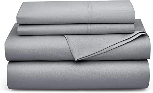 Bedsure King Size Sheet Set, Cooling Sheets King, Rayon Derived from Bamboo, Deep Pocket Up to 16", Breathable & Soft Bed Sheets, Hotel Luxury Silky Bedding Sheets & Pillowcases, Silver Grey