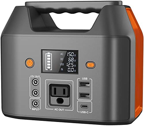 EnginStar Portable Power Station 150W 155Wh Solar Generator 110V 42000mAh Portable Power Bank w/AC Outlet, 6 Outputs External Battery Backup LED Light for Outdoor Camping