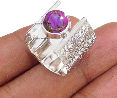 Timeless Elegance: 7MM Round Gemstone Pure 925 Sterling Silver Gift Floral Engraved Ring for Every Occasion