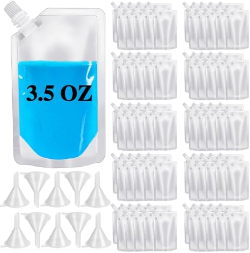 100 Pcs Plastic Flasks,3.5 Oz Reusable Drink Pouches,Leak-Proof Food Grade Plastic for Travel Outdoor Sports Concerts Events