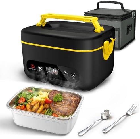 Cordless Electric Lunch Box,24000mAh Heated Lunch Box Battery Powered with Automatic Heating, 5Cups Portable Food Warmer,Multi-Mode Automatic Heating with an Insulated Bag and Utensils