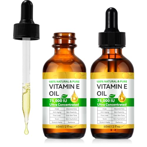 Vitamin E Oil Blend 75,000 IU, 2Fl Oz Natural Vitamin E Oil for Skin, Face and Scars, Body Bath Oil Moisturizing Dry Skin and Winkles (2 Pack)